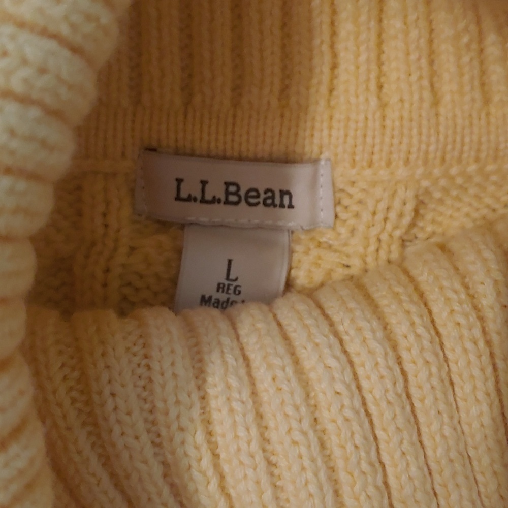 L.L. Bean Yellow Cable Knit Turtleneck Fisherman Sweater Women's Size L - Picture 2 of 7
